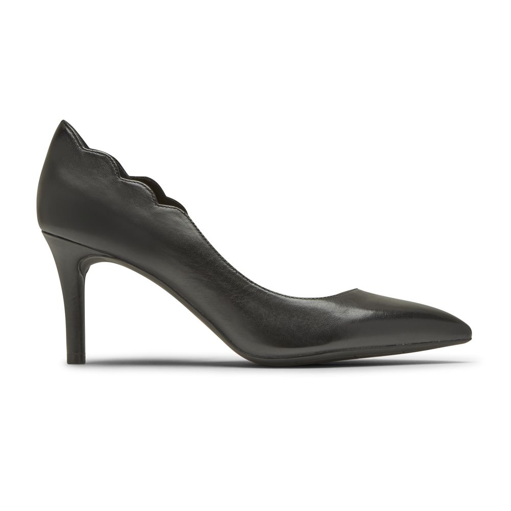 Rockport Women's Total Motion 75Mm Scalloped D'orsay Heel Pumps - Black - USA (8596JSEQD)